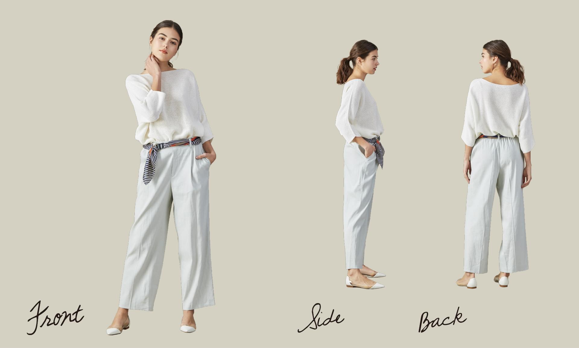 LINEN STRETCH RAYON WIDE PANTS - visual